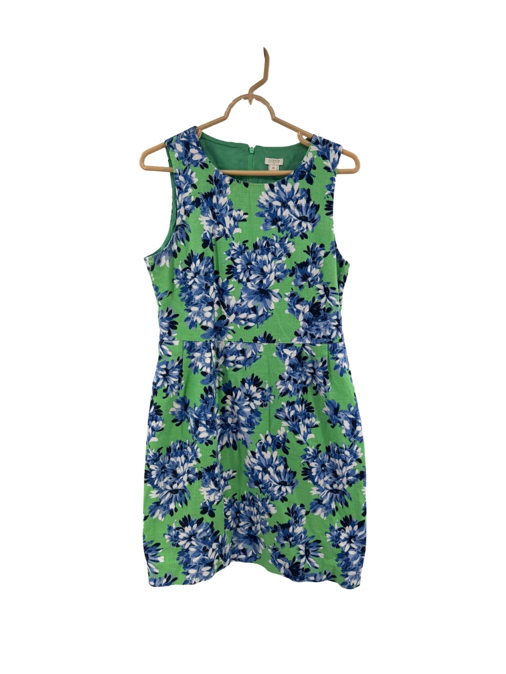 J. Crew Women's Green Floral Sleeveless Sheath Dress 10 Pockets cotton textured